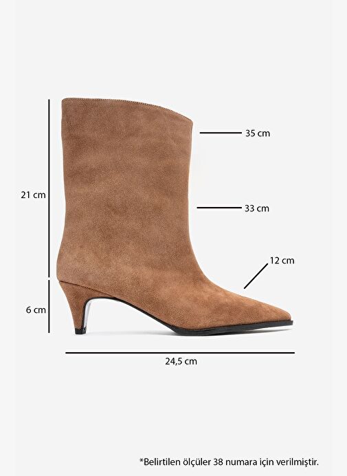 ALEO Toprak Süet Hakiki Deri Sivri Burunlu Kadın Kısa Topuklu Bot - Görsel 7
