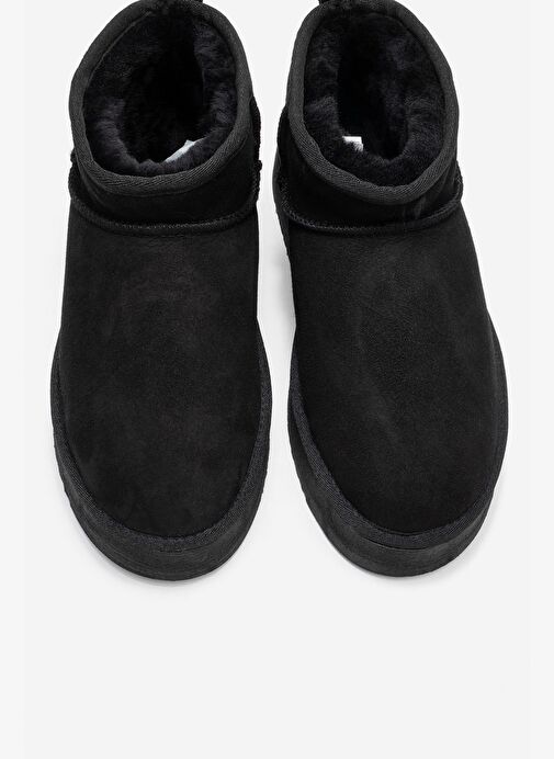 VEYRA Siyah Süet Hakiki Deri Kürklü Platform Tabanlı Kadın Mini Bot - Görsel 3