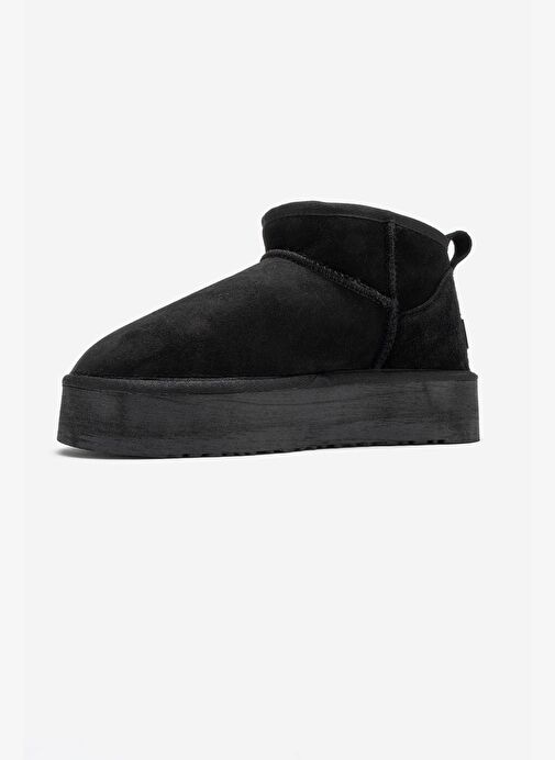 VEYRA Siyah Süet Hakiki Deri Kürklü Platform Tabanlı Kadın Mini Bot - Görsel 5