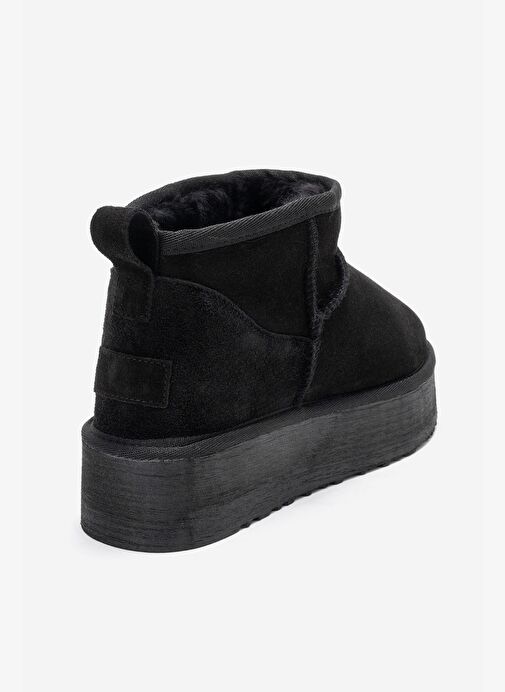VEYRA Siyah Süet Hakiki Deri Kürklü Platform Tabanlı Kadın Mini Bot - Görsel 6