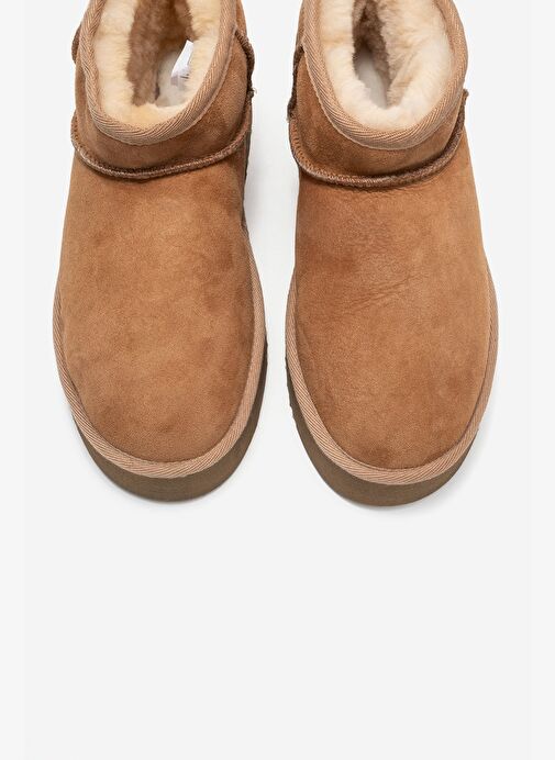 VEYRA Taba Süet Hakiki Deri Kürklü Platform Tabanlı Kadın Mini Bot - Görsel 3