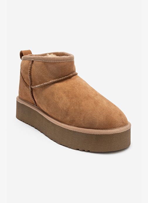 VEYRA Taba Süet Hakiki Deri Kürklü Platform Tabanlı Kadın Mini Bot - Görsel 4