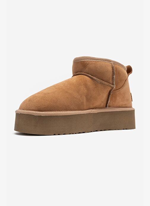 VEYRA Taba Süet Hakiki Deri Kürklü Platform Tabanlı Kadın Mini Bot - Görsel 5