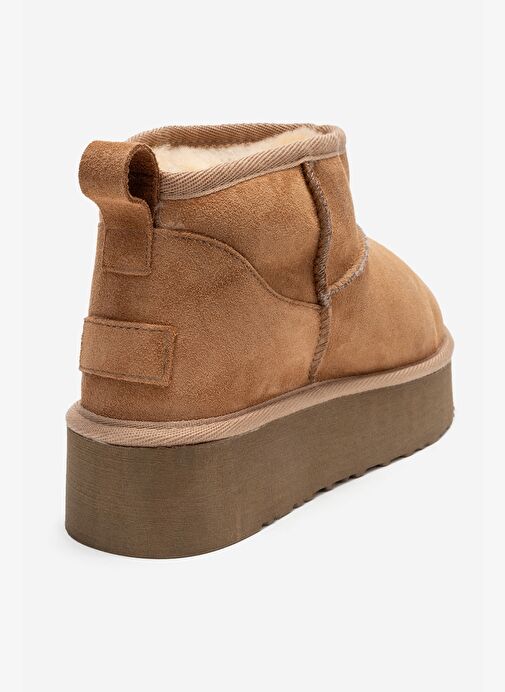 VEYRA Taba Süet Hakiki Deri Kürklü Platform Tabanlı Kadın Mini Bot - Görsel 6