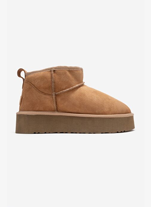 VEYRA Taba Süet Hakiki Deri Kürklü Platform Tabanlı Kadın Mini Bot - Görsel 7