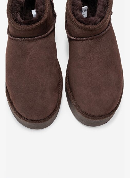 VEYRA Kahverengi Süet Hakiki Deri Kürklü Platform Tabanlı Kadın Mini Bot - Görsel 3