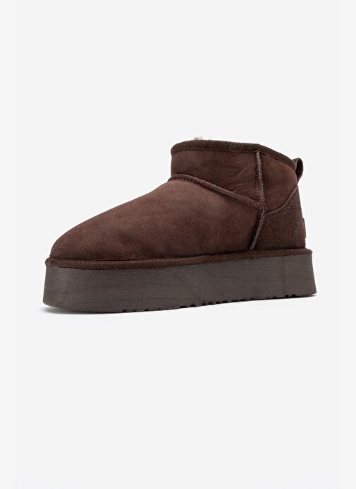 VEYRA Kahverengi Süet Hakiki Deri Kürklü Platform Tabanlı Kadın Mini Bot - Görsel 5