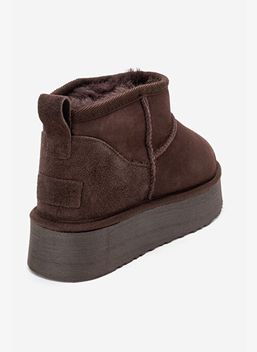 VEYRA Kahverengi Süet Hakiki Deri Kürklü Platform Tabanlı Kadın Mini Bot - Görsel 6