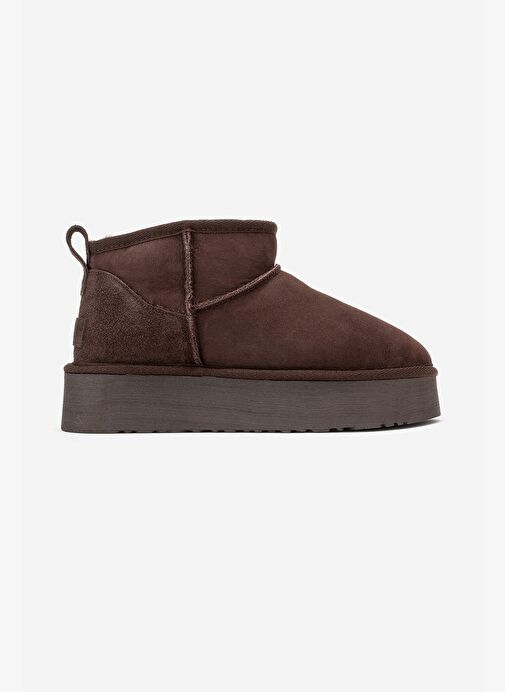 VEYRA Kahverengi Süet Hakiki Deri Kürklü Platform Tabanlı Kadın Mini Bot - Görsel 7