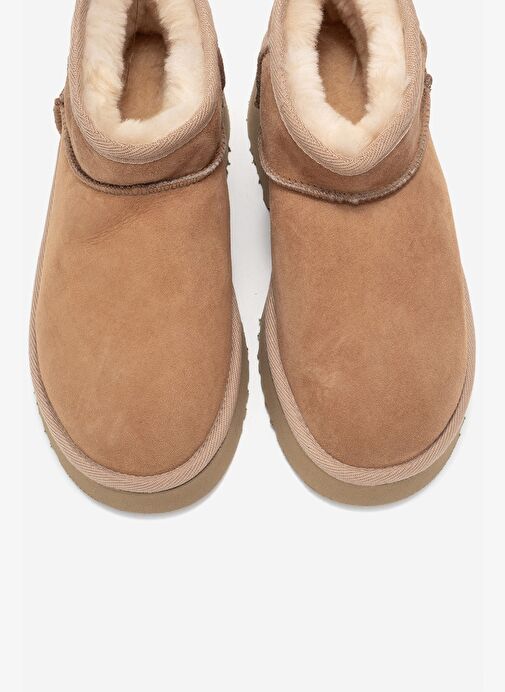 ARY Taba Süet Hakiki Deri Kürklü Platform Tabanlı Kadın Mini Bot - Görsel 3