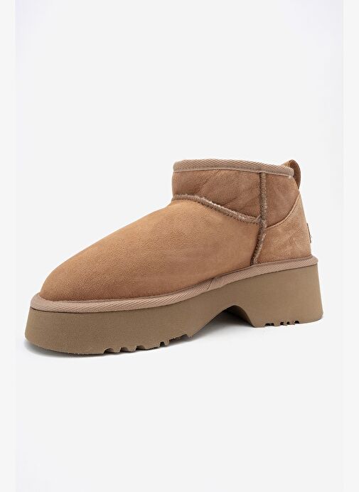 ARY Taba Süet Hakiki Deri Kürklü Platform Tabanlı Kadın Mini Bot - Görsel 5