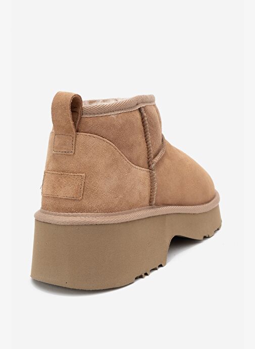 ARY Taba Süet Hakiki Deri Kürklü Platform Tabanlı Kadın Mini Bot - Görsel 6