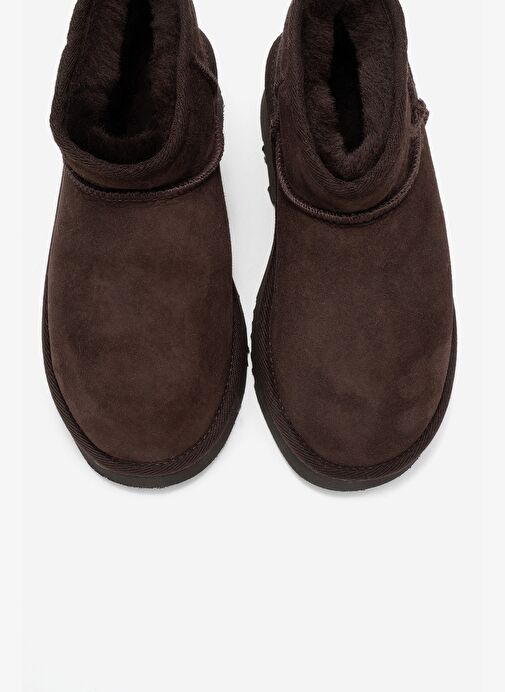 ARY Kahverengi Süet Hakiki Deri Kürklü Platform Tabanlı Kadın Mini Bot - Görsel 3