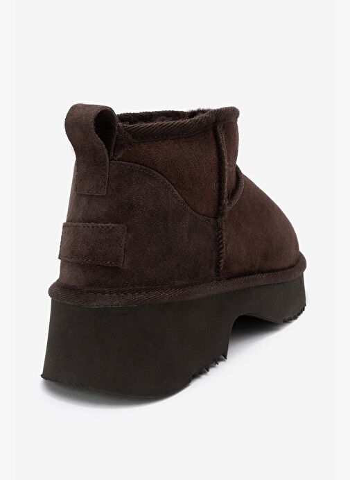 ARY Kahverengi Süet Hakiki Deri Kürklü Platform Tabanlı Kadın Mini Bot - Görsel 6