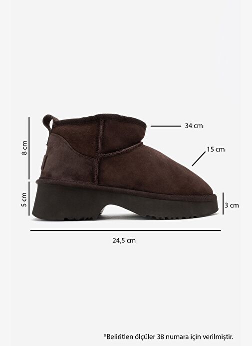 ARY Kahverengi Süet Hakiki Deri Kürklü Platform Tabanlı Kadın Mini Bot - Görsel 7