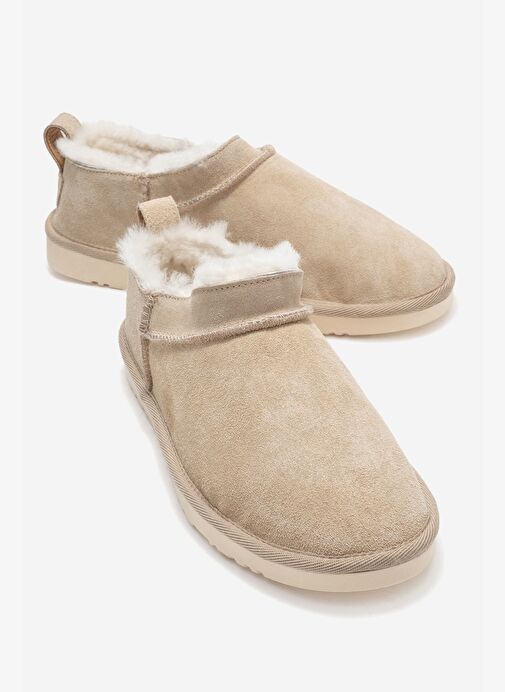 NOVELLE Bej Süet Hakiki Deri Kürklü Kadın Bilekte Bot - Görsel 2