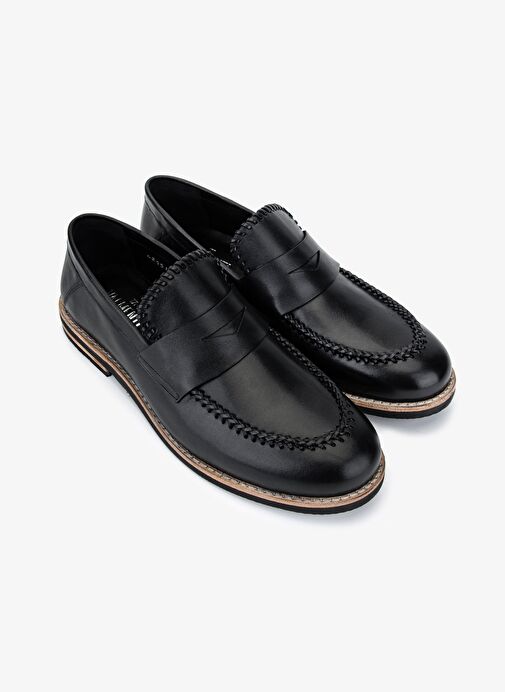 Valmenti Erkek Hakiki Deri Siyah Loafer Ayakkabı - Görsel 3