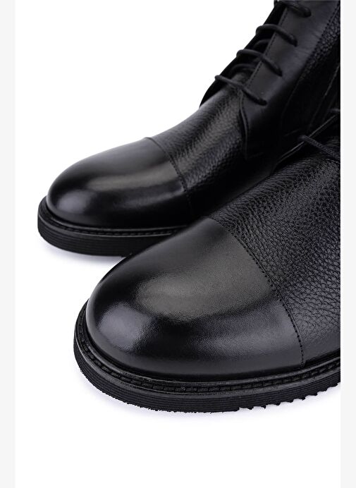Tamer Tanca Erkek Hakiki Deri Siyah Klasik Bot - Görsel 4