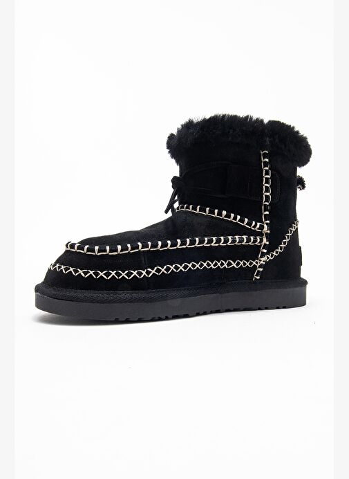JOREL Siyah Süet Hakiki Deri Dikişli Kürklü Kadın Bot - Görsel 5