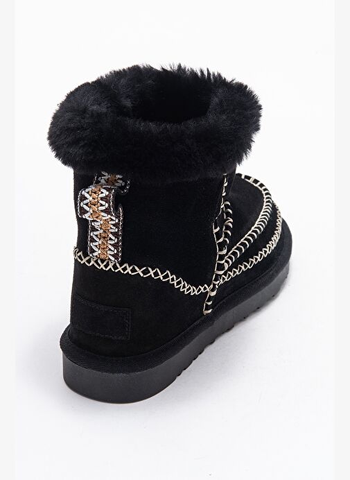 JOREL Siyah Süet Hakiki Deri Dikişli Kürklü Kadın Bot - Görsel 6