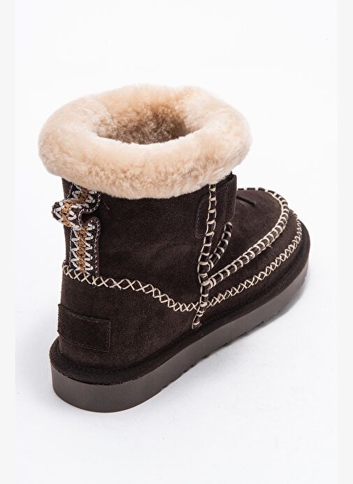 JOREL Kahverengi Süet Hakiki Deri Dikişli Kürklü Kadın Bot - Görsel 6