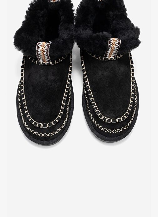 DAREL Siyah Süet Hakiki Deri Dikişli Kürklü Kadın Kısa Bot - Görsel 3