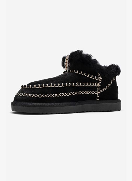 DAREL Siyah Süet Hakiki Deri Dikişli Kürklü Kadın Kısa Bot - Görsel 5