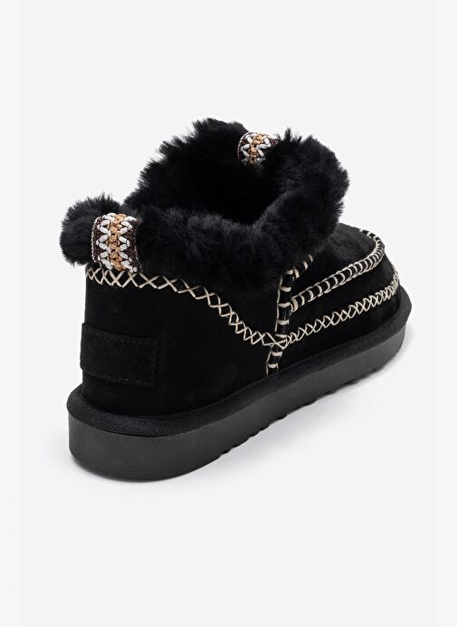 DAREL Siyah Süet Hakiki Deri Dikişli Kürklü Kadın Kısa Bot - Görsel 6