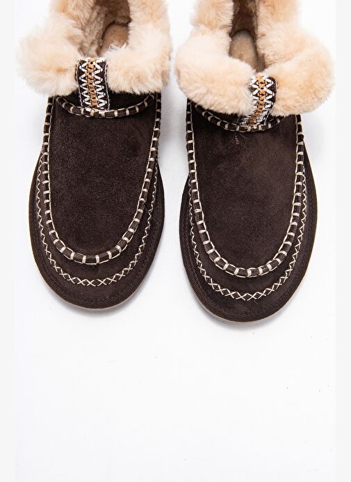 DAREL Kahverengi Süet Hakiki Deri Dikişli Kürklü Kadın Kısa Bot - Görsel 3