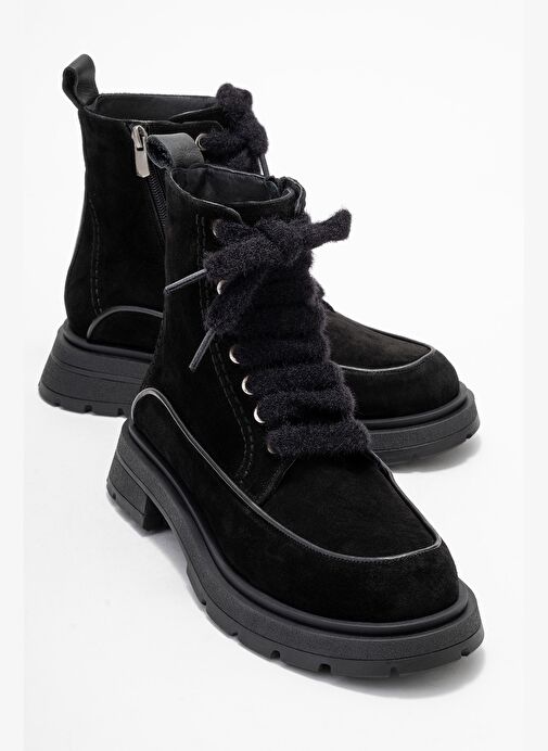 MINA Siyah Süet Hakiki Deri Kadın Postal Bot - Görsel 2