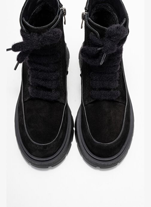 MINA Siyah Süet Hakiki Deri Kadın Postal Bot - Görsel 3