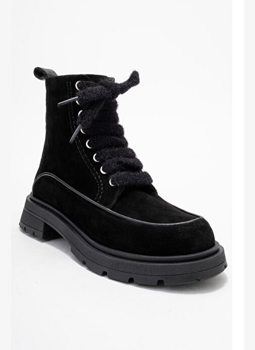 MINA Siyah Süet Hakiki Deri Kadın Postal Bot - Görsel 4