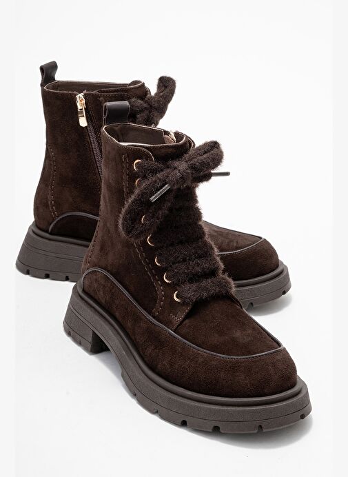 MINA Kahverengi Süet Hakiki Deri Kadın Postal Bot - Görsel 2