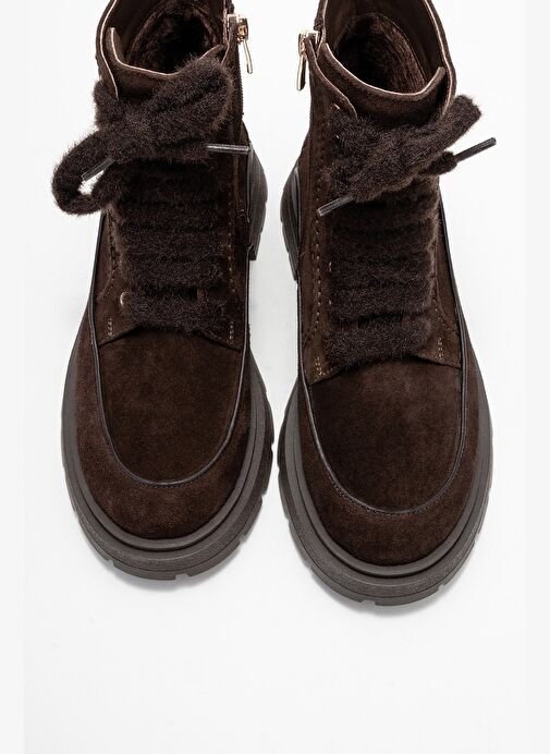 MINA Kahverengi Süet Hakiki Deri Kadın Postal Bot - Görsel 3