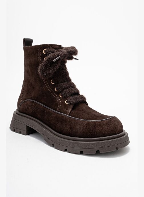 MINA Kahverengi Süet Hakiki Deri Kadın Postal Bot - Görsel 4