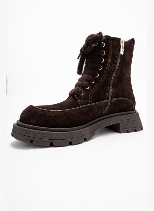 MINA Kahverengi Süet Hakiki Deri Kadın Postal Bot - Görsel 5