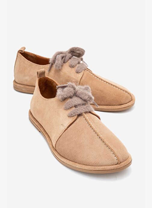 DENORA Bej Süet Hakiki Deri Kadın Günlük Ayakkabı - Görsel 2