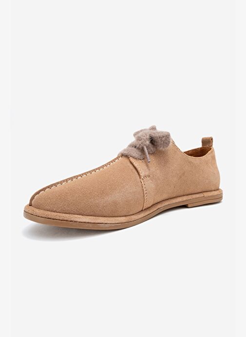 DENORA Bej Süet Hakiki Deri Kadın Günlük Ayakkabı - Görsel 5