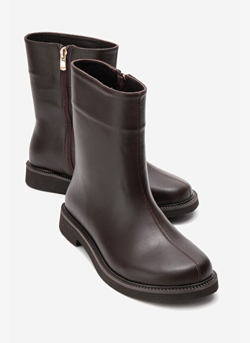 LUCANO Kahverengi Cilt Hakiki Deri Kadın Bot - Görsel 2