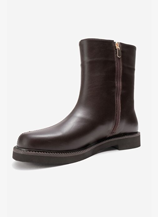 LUCANO Kahverengi Cilt Hakiki Deri Kadın Bot - Görsel 5