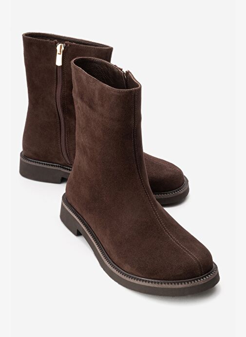 LUCANO Kahverengi Süet Hakiki Deri Kadın Bot - Görsel 2