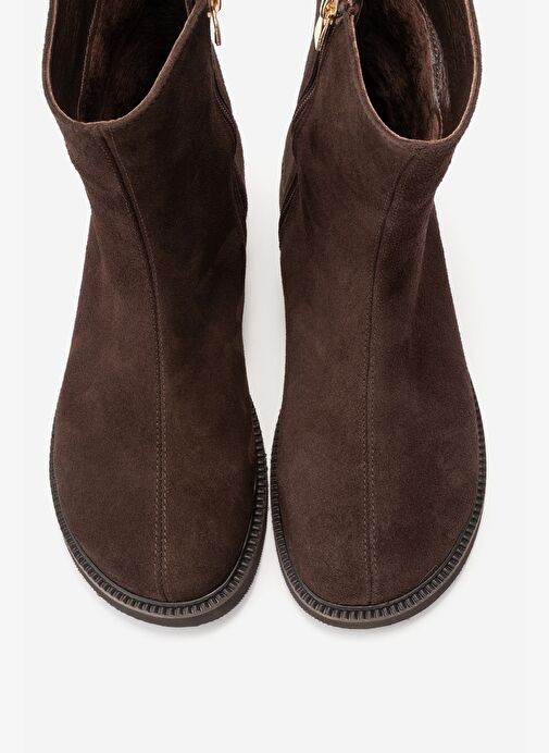 LUCANO Kahverengi Süet Hakiki Deri Kadın Bot - Görsel 3