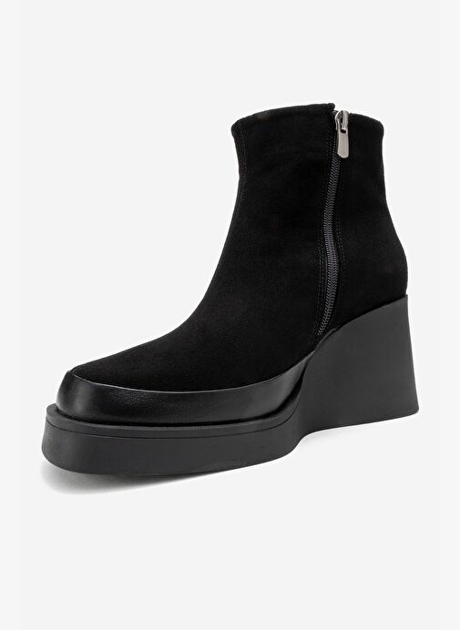 LIVIA Siyah Süet Hakiki Deri Kadın Dolgu Topuklu Bot - Görsel 5