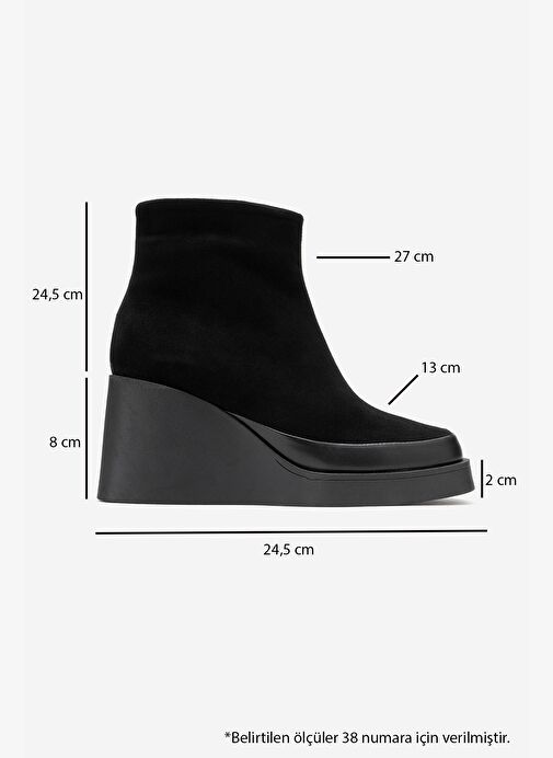LIVIA Siyah Süet Hakiki Deri Kadın Dolgu Topuklu Bot - Görsel 7
