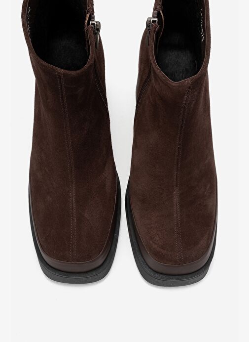 LIVIA Kahverengi Süet Hakiki Deri Kadın Dolgu Topuklu Bot - Görsel 3