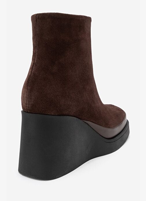 LIVIA Kahverengi Süet Hakiki Deri Kadın Dolgu Topuklu Bot - Görsel 6
