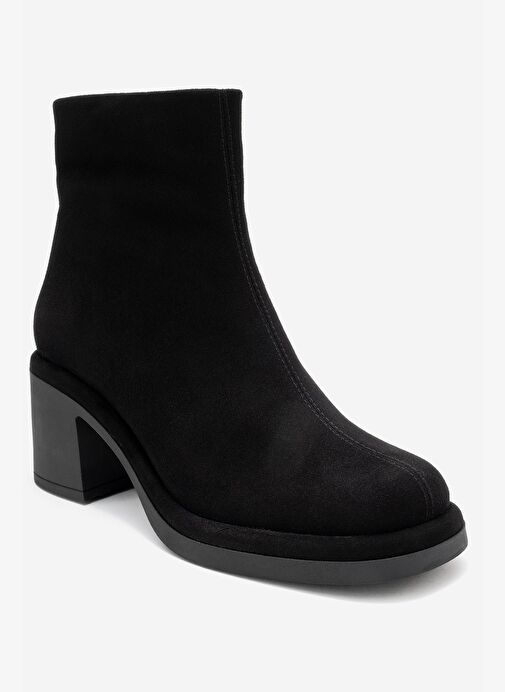 JUNAE Siyah Süet Hakiki Deri Kadın Kalın Topuklu Bot - Görsel 4