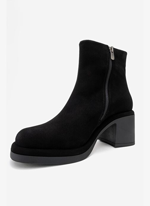 JUNAE Siyah Süet Hakiki Deri Kadın Kalın Topuklu Bot - Görsel 5