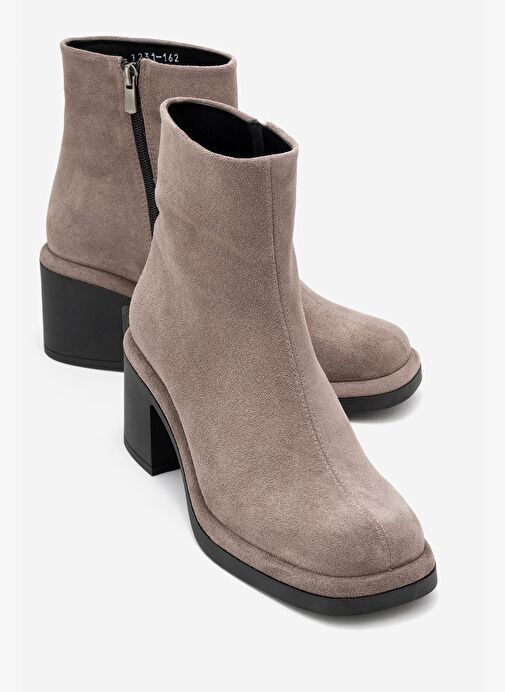 JUNAE Vizon Süet Hakiki Deri Kadın Kalın Topuklu Bot - Görsel 2