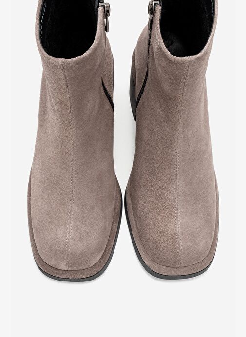 JUNAE Vizon Süet Hakiki Deri Kadın Kalın Topuklu Bot - Görsel 3